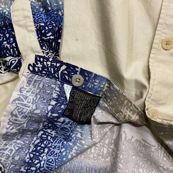 PNB Nation Vintage Y2K Tan Blue Button Down Shirt Cotton Men's Size Extra Large - Picture 5 of 12